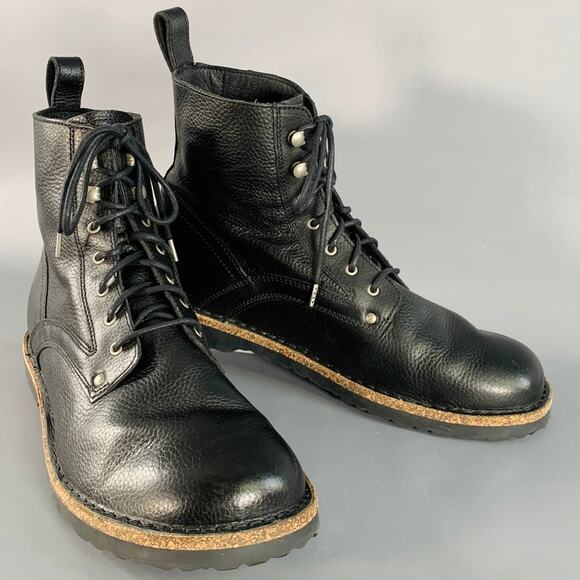 BIRKENSTOCK Size 12 Black Pebble Grain Leather Lace-Up Boots - Picture 1 of 8